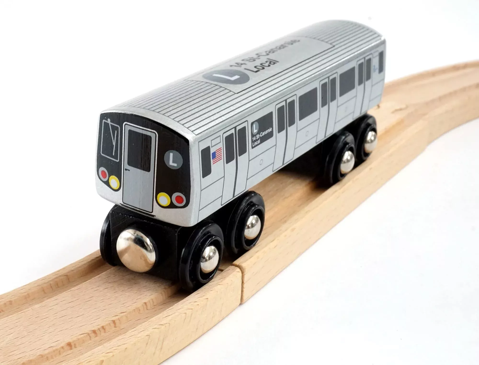 MUNI PALS Wooden Railway Train - NYC Subway F Train, Blue, Child Safe,