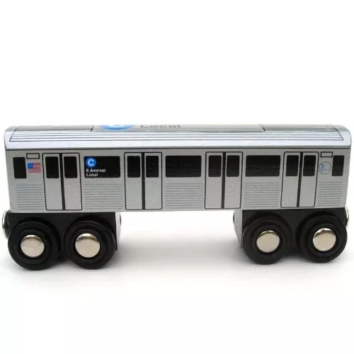 MUNI PALS Wooden Toy Train - NYC Subway C Train, Medium, Grey, Model M