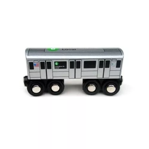 MUNI PALS Wooden Toy Train Set - NYC Subway 6-Car Model, Silver, Compa