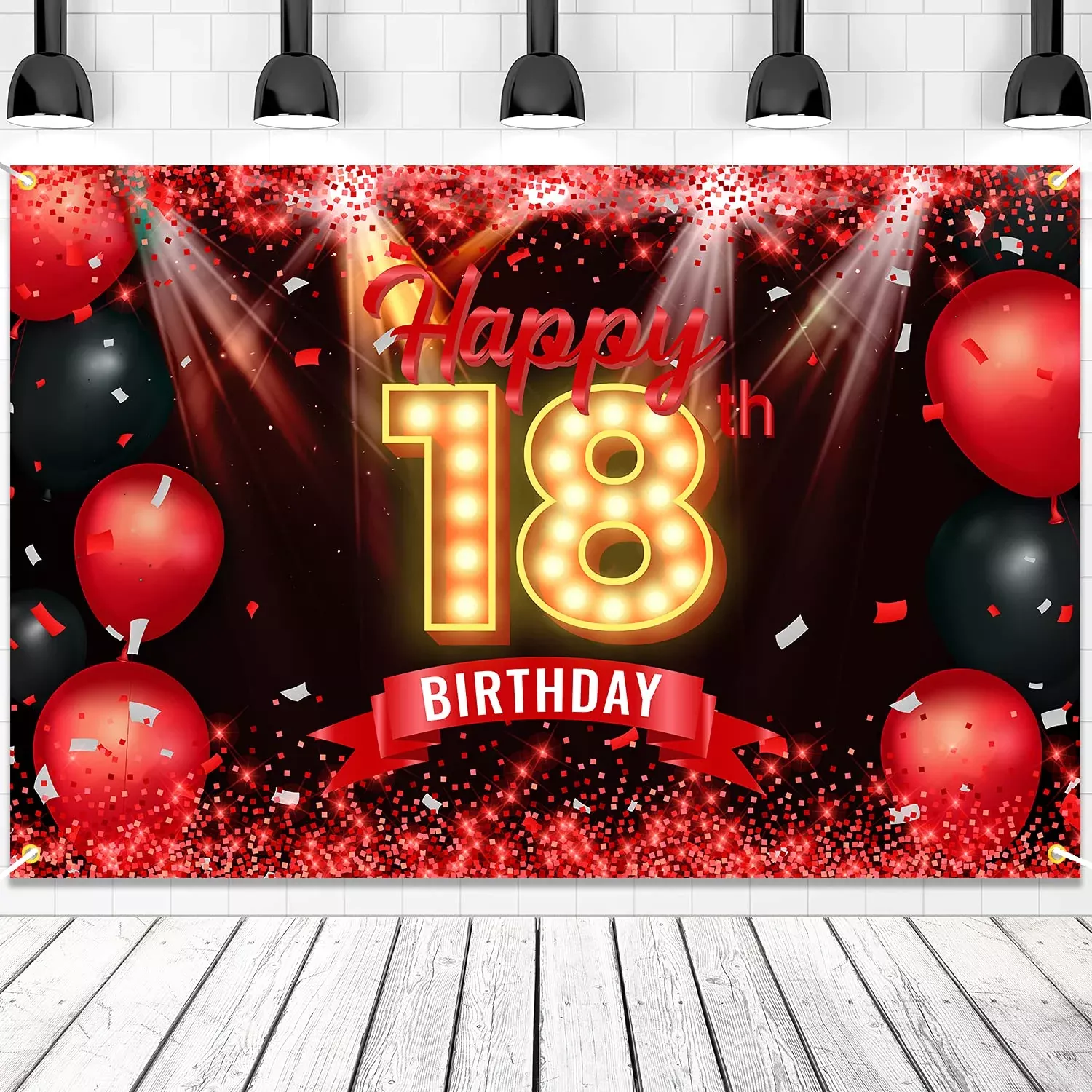 N/C Backdrop Banner for Birthday Parties 6x4ft Red and Black