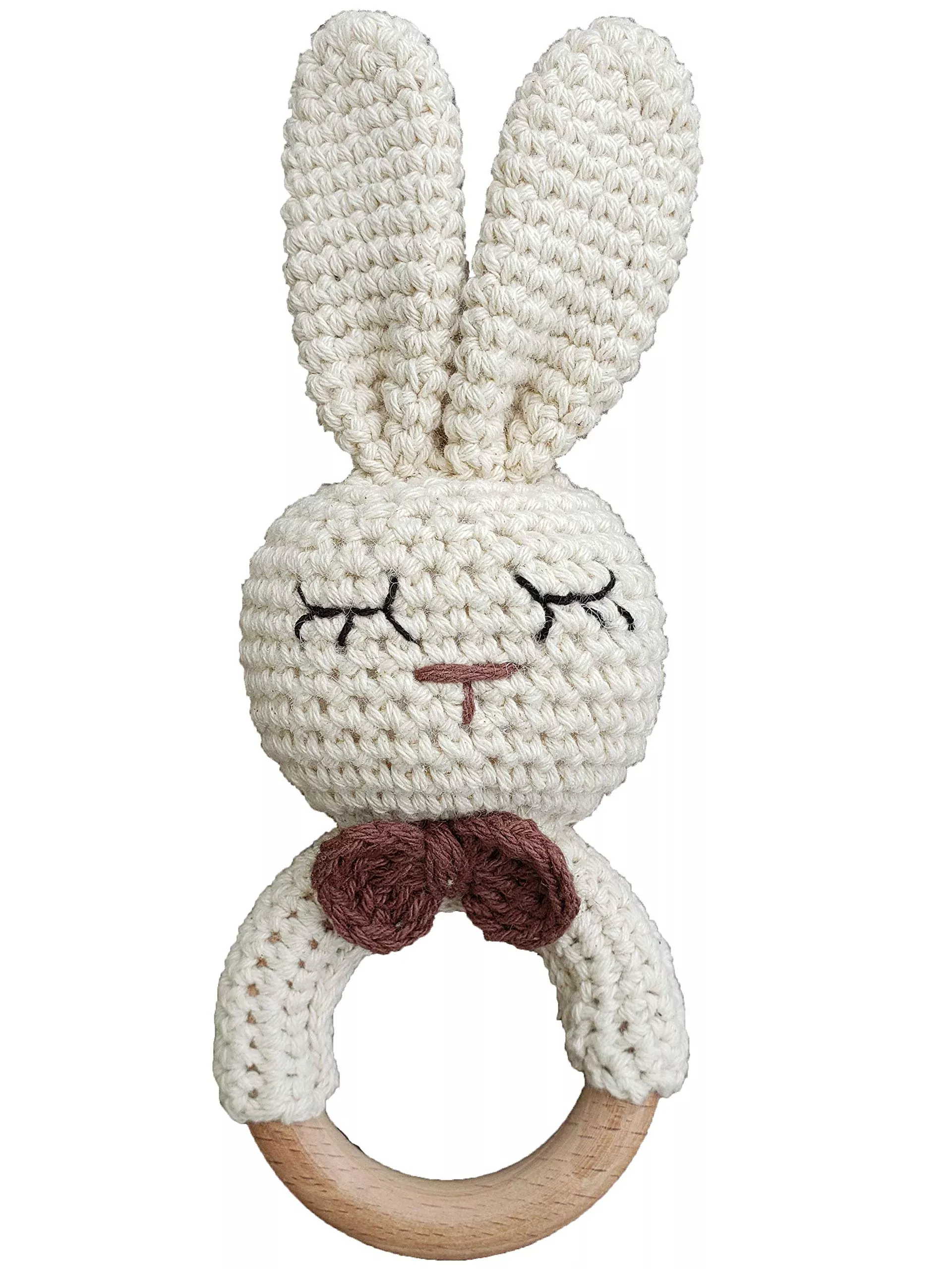 Natural Crochet Teether Toy Rattle For Baby Forest Friends Handmade Am