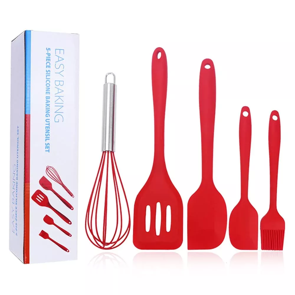 NatureMan Silicone Kitchen Utensil Set, Large, Red, 5 Pieces