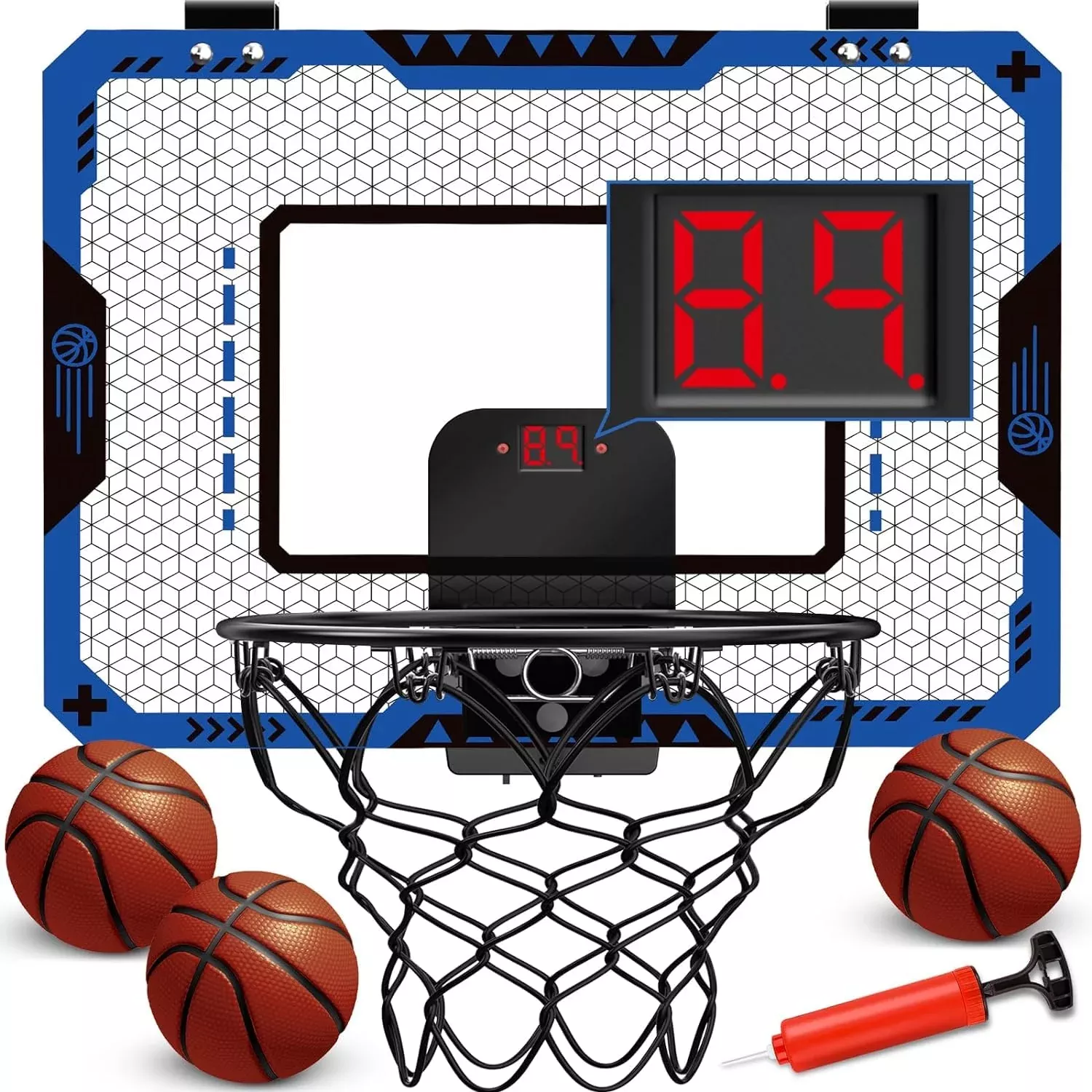 OCHIDO Indoor Basketball Hoop with Electronic Scoreboard - Blue