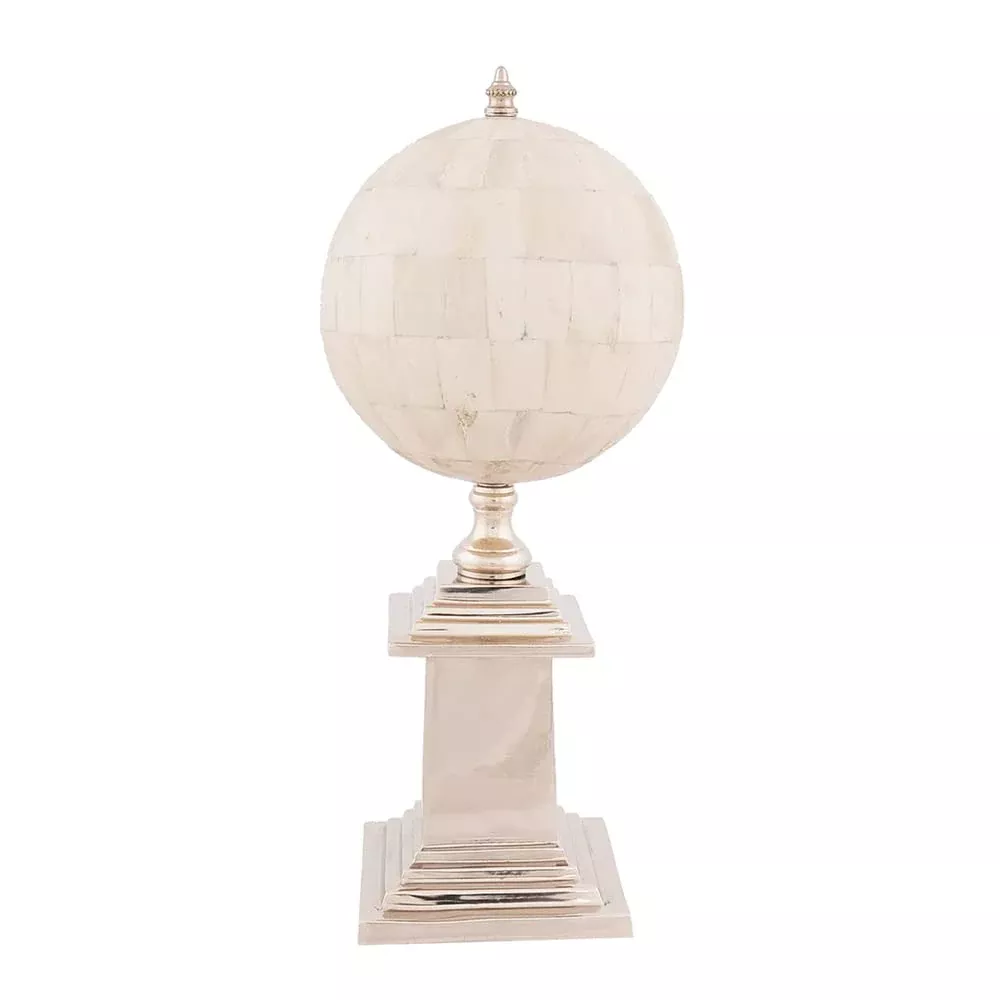 Old Modern Handicrafts Bone Pleated Globe, 14.5" Silver Base, Aluminum