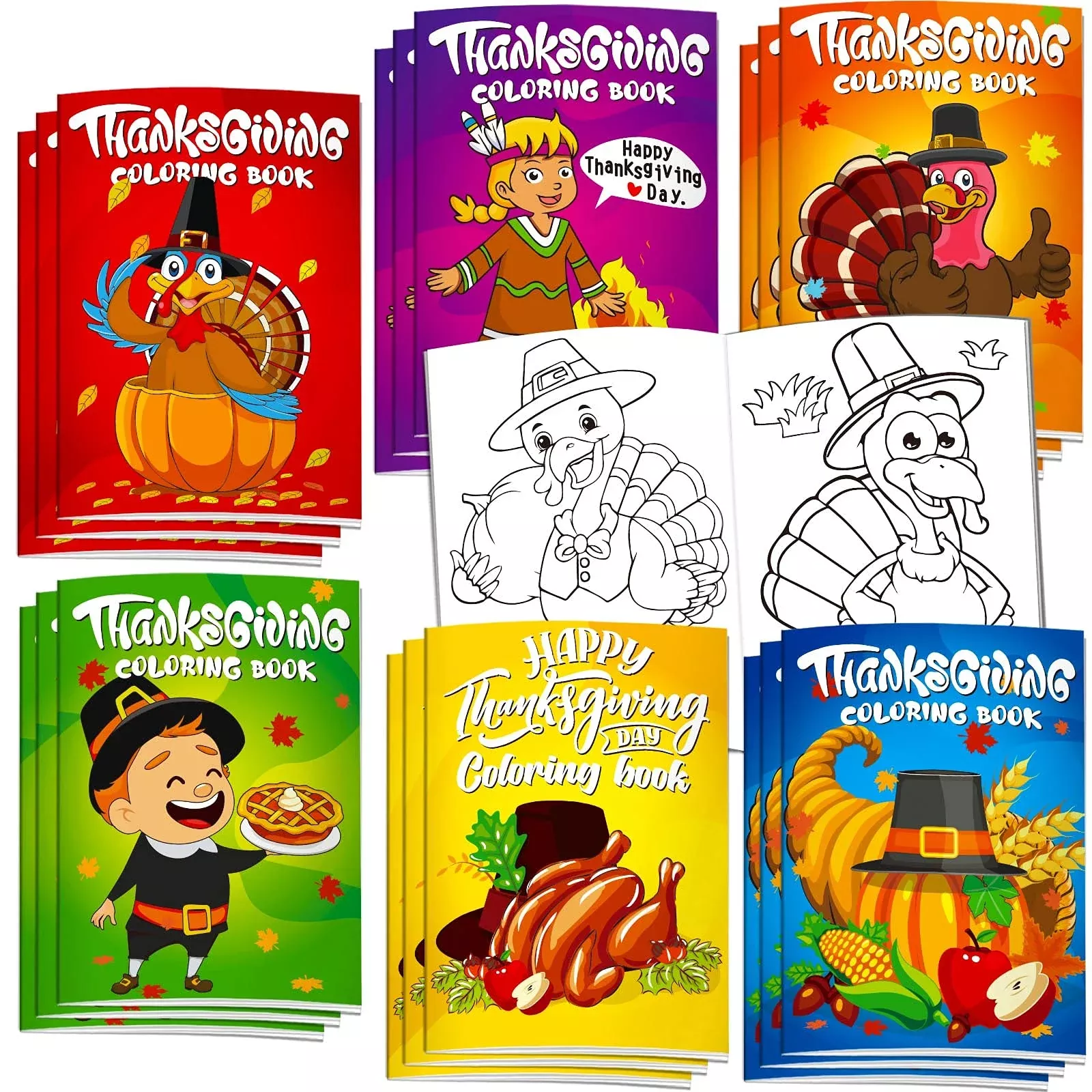 Omgouue Thanksgiving Coloring Book 5x7 Inch 36 Pack for Kids