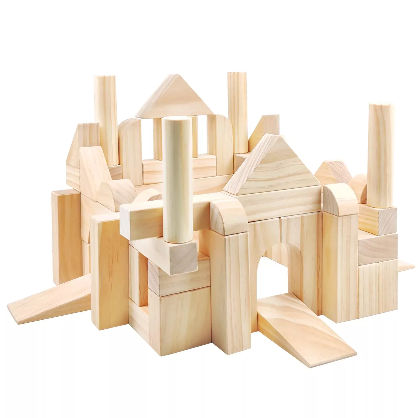 Onshine Wooden Building Blocks Set for Toddlers, 64 Large Beige Pieces