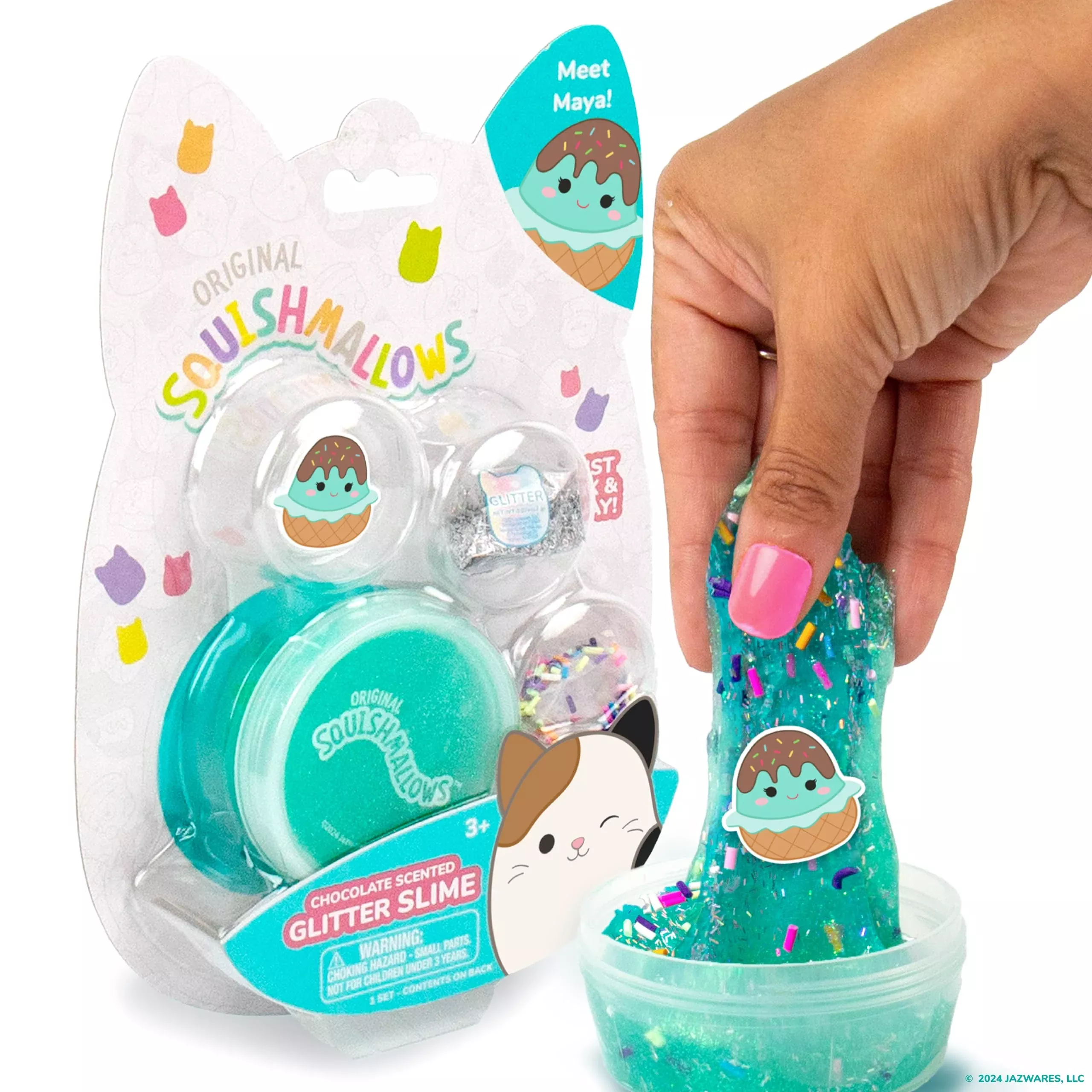 Original Squishmallows Glitter Slime, Mini Squishmallows Maya The Ice