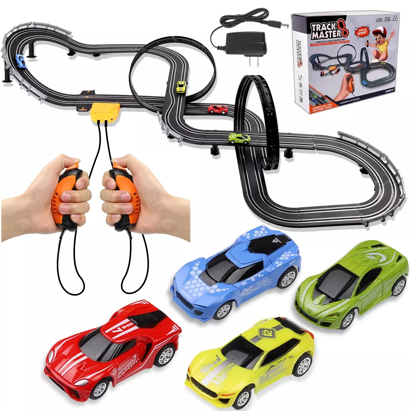 Pafolo Slot Car Racing Set 23FT Track Black and Orange Large