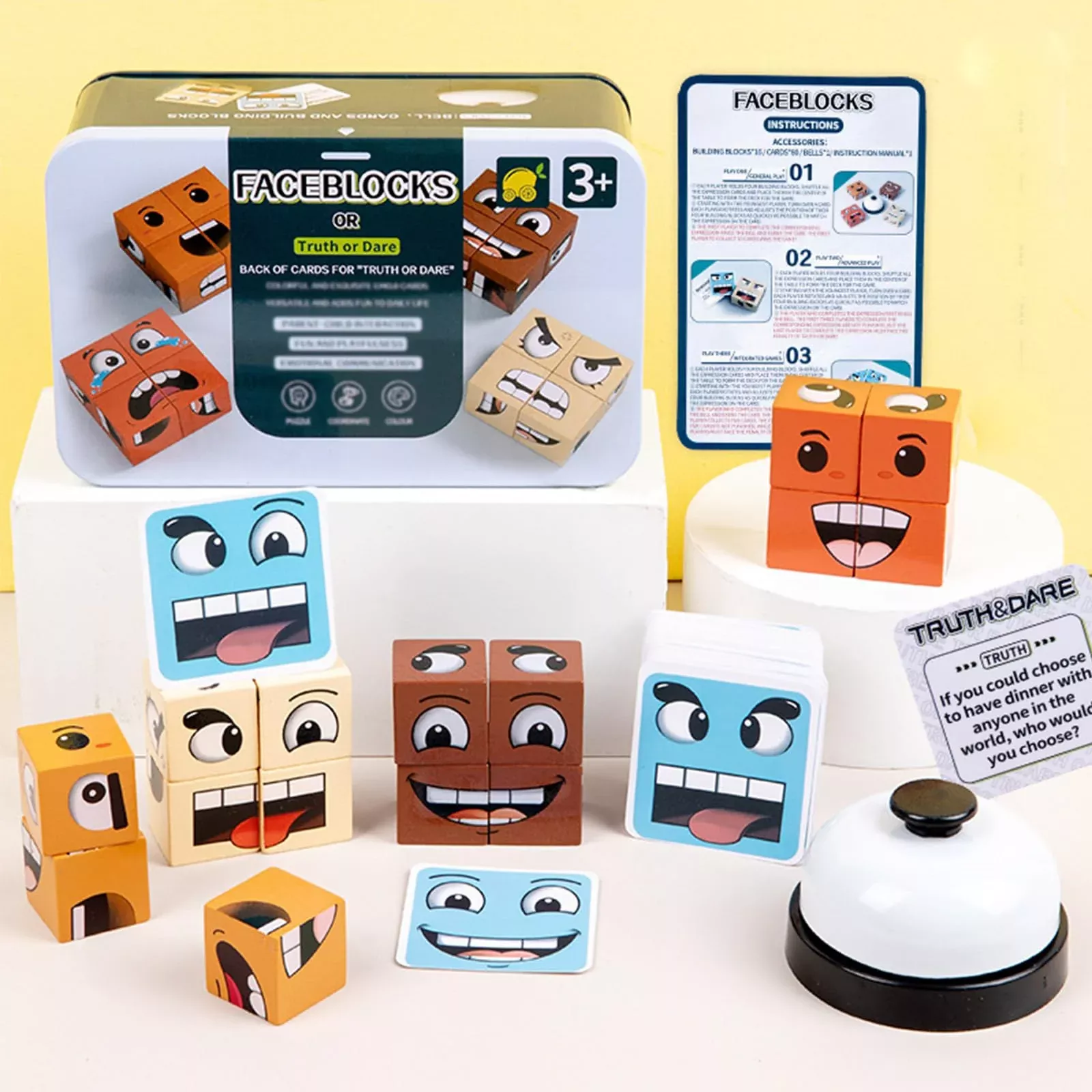 Pajojoqa Cube Expression Blocks Toy for Kids, Wooden, 20x20x3