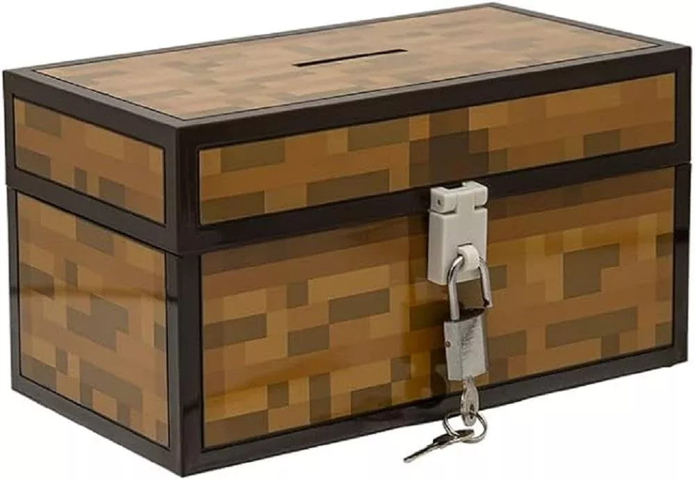 Paladone Minecraft Chest Money Box - 12cm Plastic Savings Bank, Multicolor