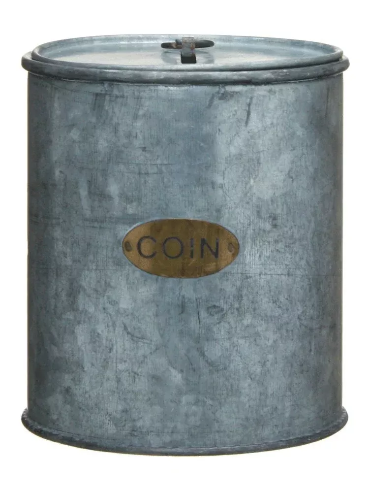 Park Hill Galvanized Coin Bank with Removable Lid, Medium, Gray
