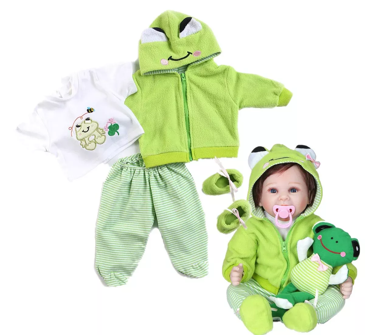 Pedolltree Reborn Baby Dolls Clothes Set 20-22 Inch Green Frog