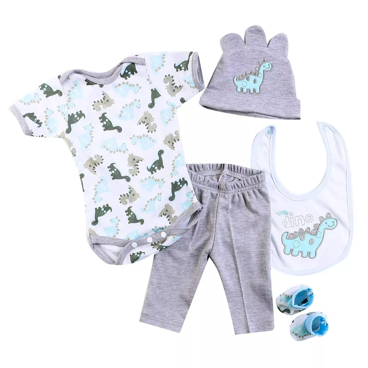 Pedolltree Reborn Baby Dolls Gray Dinosaur Outfit 20-23 Inch 5 PCS