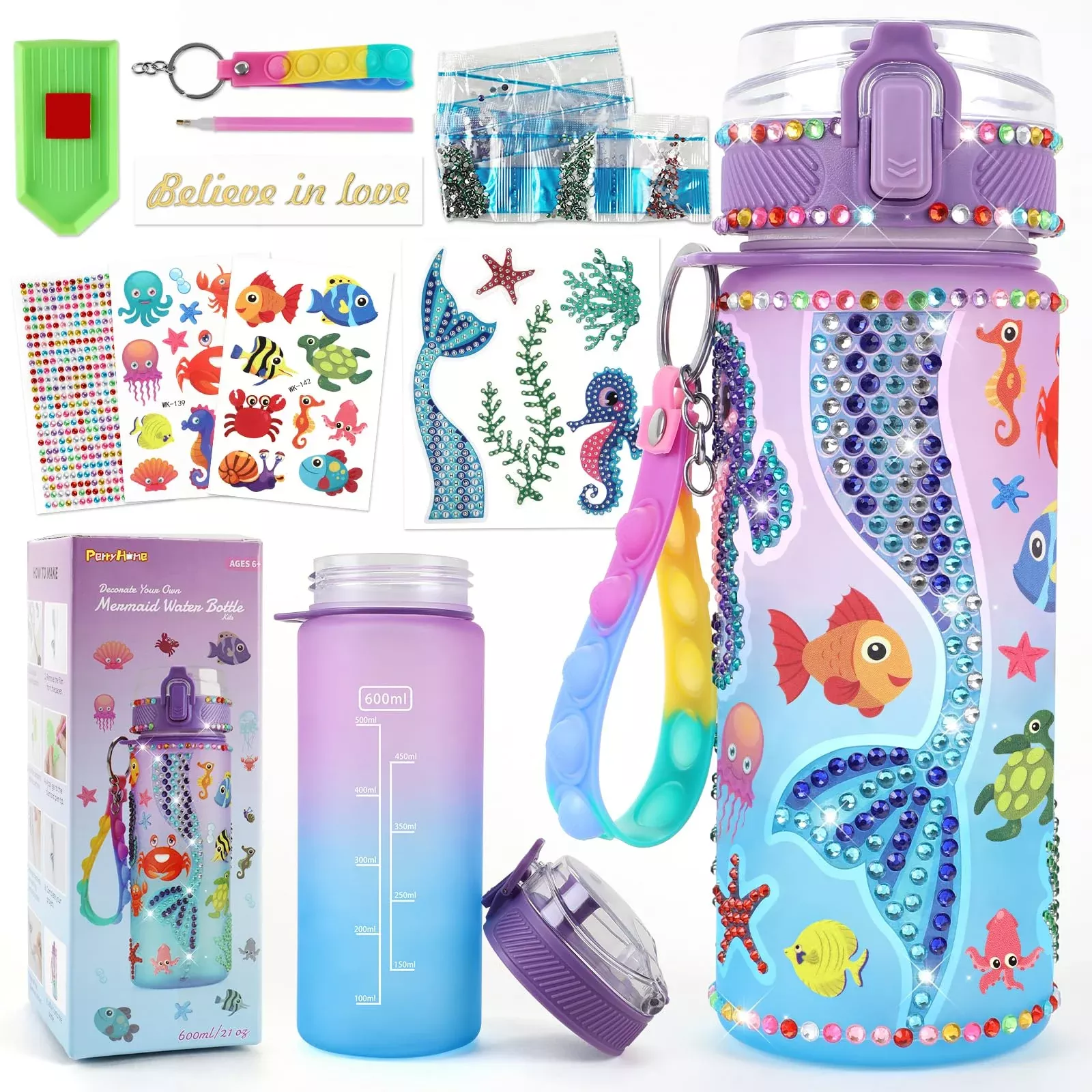 Perryhome Decorate Your Own Mermaid Water Bottle Kits For Girls, Merma