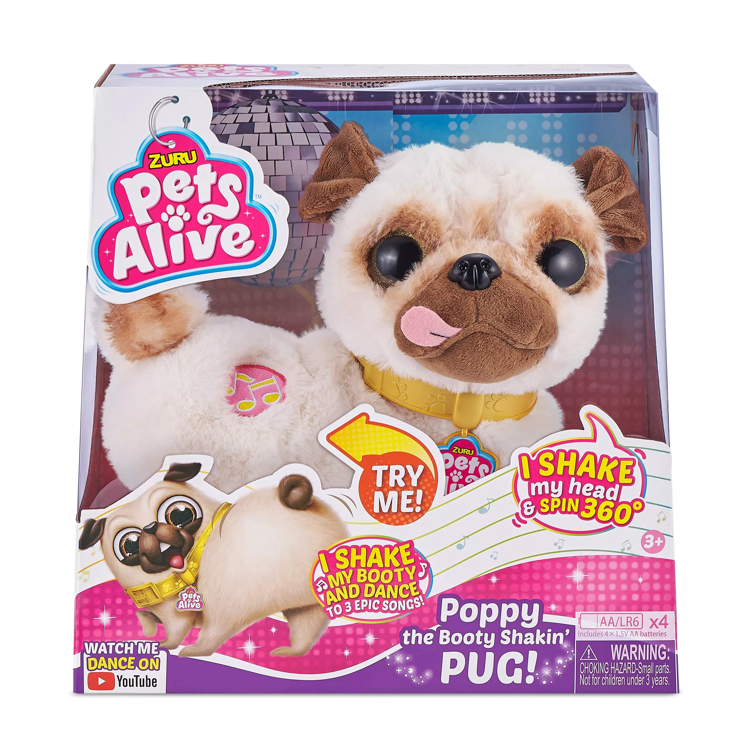 Pets Alive Poppy Booty Shakin' Pug 10.63" Multi Color Dancing