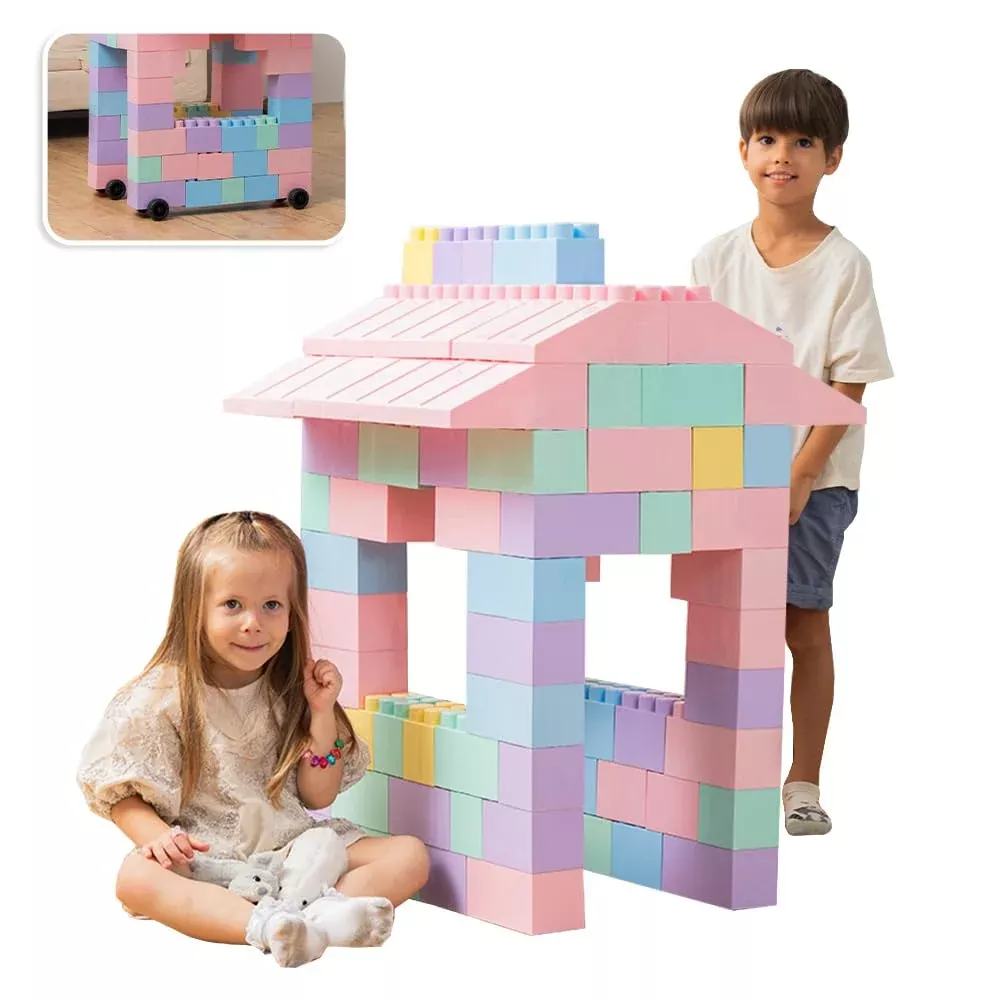 PLATPORTS Jumbo Building Blocks Set - 86 pcs, Pastel Colors, Ages