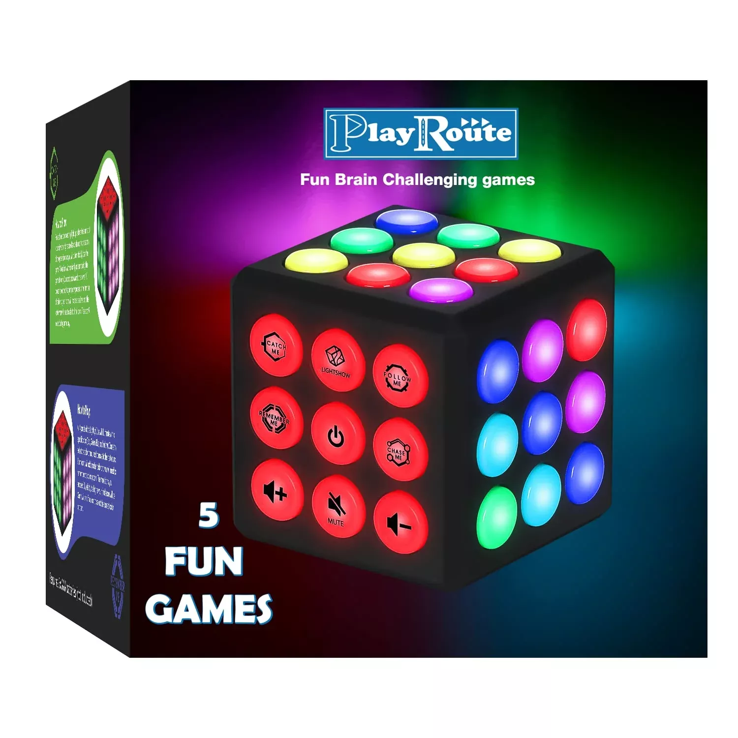 PlayRoute Light Up Cube - Interactive Brain Game Toy - Black - Medium