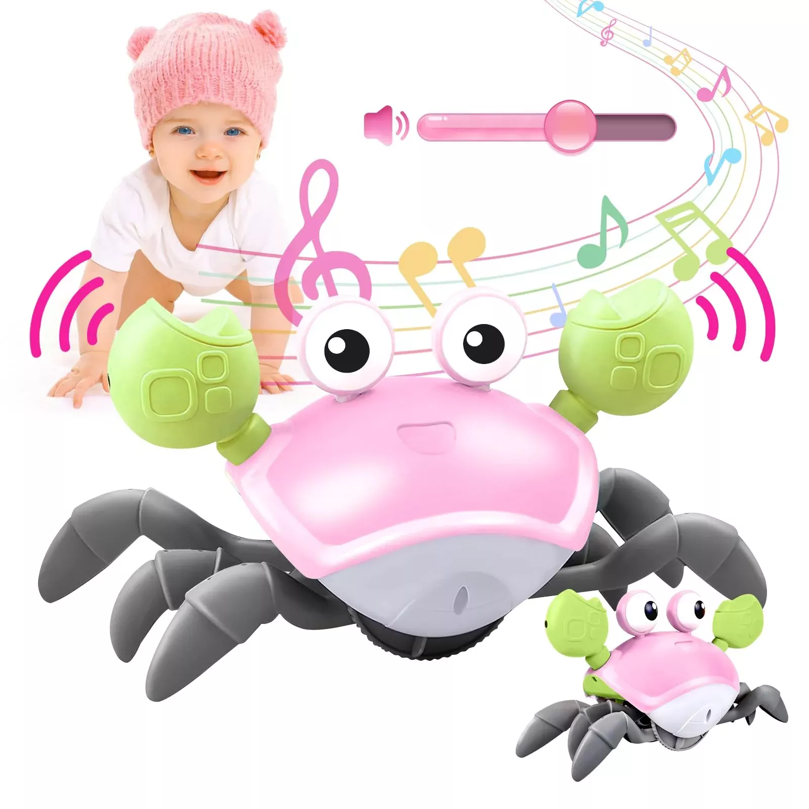Plnmlls Crawling Crab Baby Toy for 0-12 Months - Pink Interactive Toy