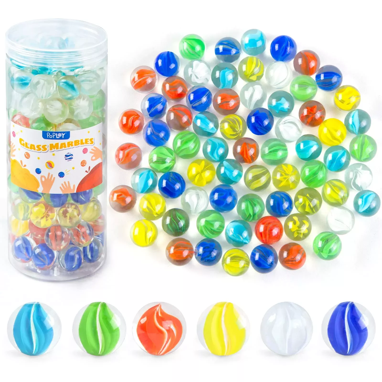 POPLAY Glass Marbles Set 115PCS 5/8" Multicolored Medium