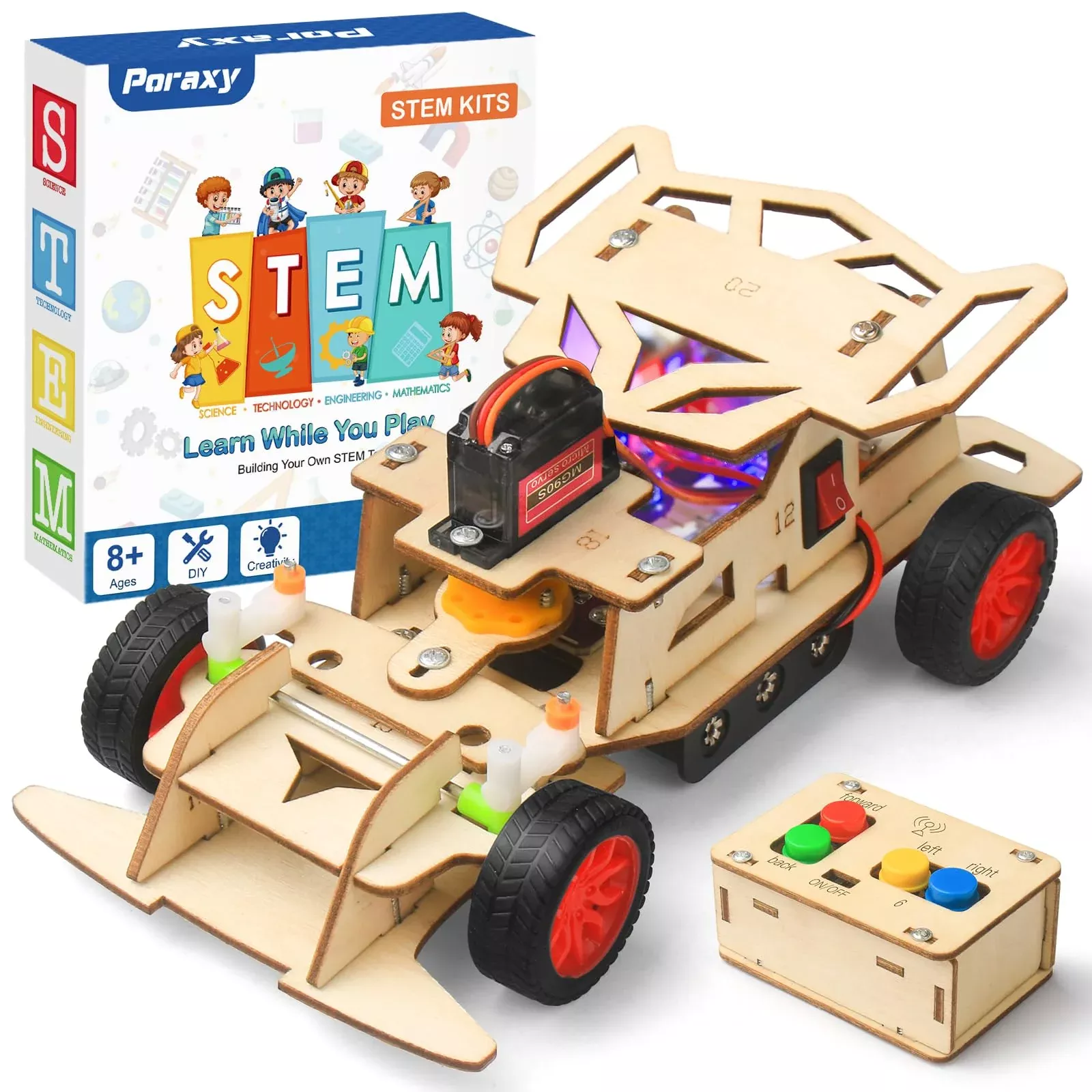 Poraxy STEM Building Kit for Kids 8-13 Natural Wood 4"x5"x2