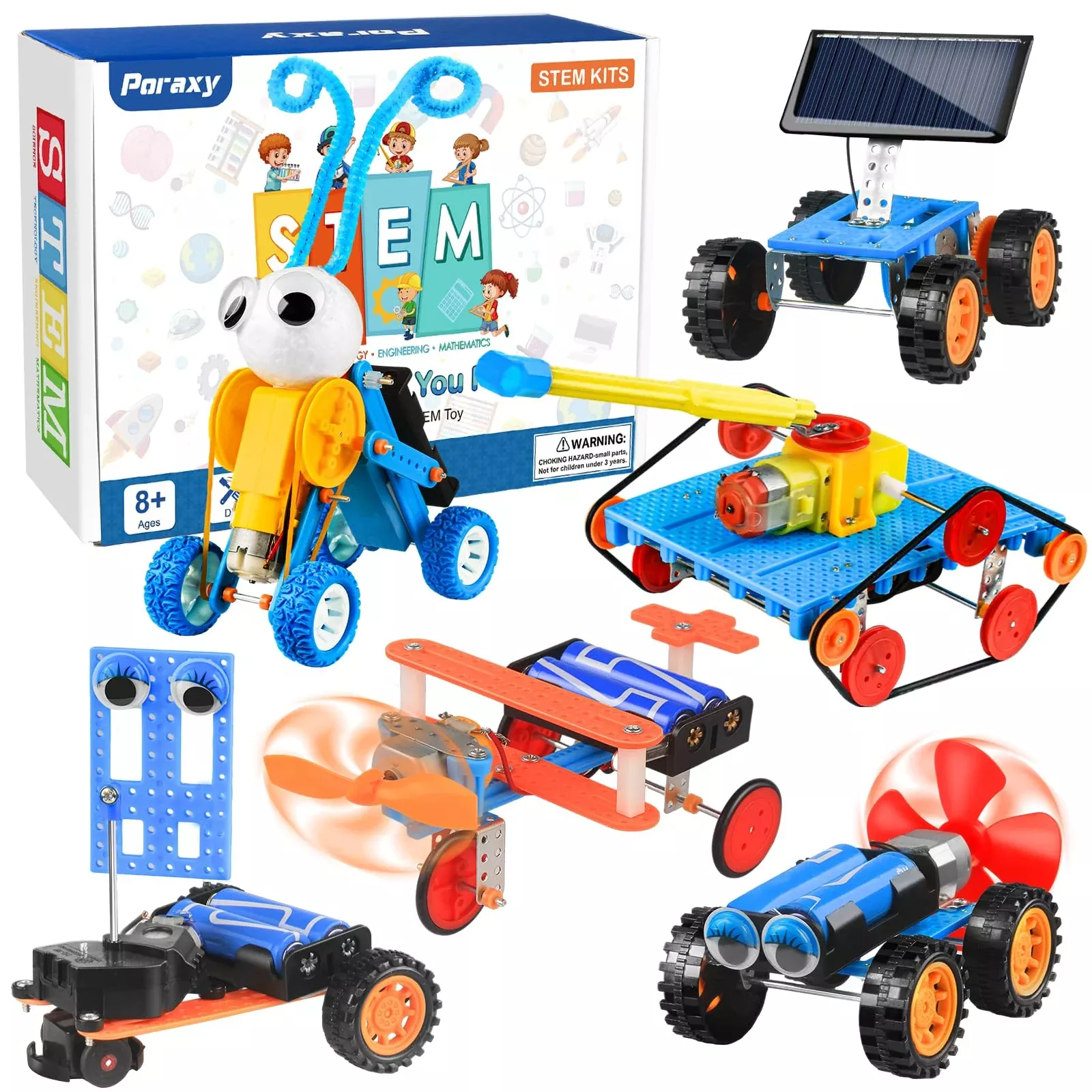 Poraxy Stem Kits For Kids Age 5-7 8-10, 6 Set Robot Building Toys For