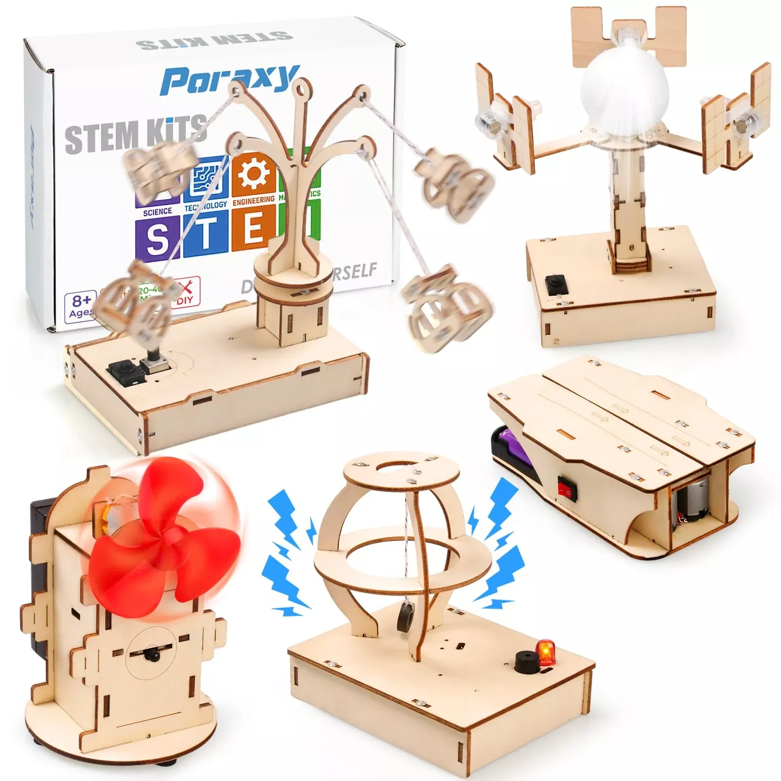 Poraxy Stem Kits For Kids Ages 8-10-12, 5 Set Wooden 3D Puzzles, Educa