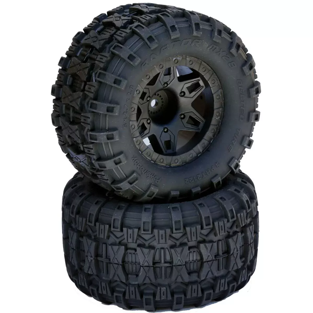 Powerhobby 2122-17 Raptor 2.8" Belted Tires on Black 17mm Hex Wheels with 1/2" Offset (1-Pair)