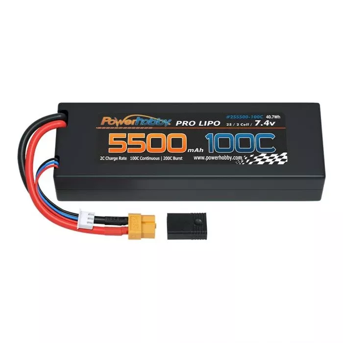 Powerhobby 2S 7.4V 5500mAh 100C Lipo Battery Pack with XT60 Plug and Adapter
