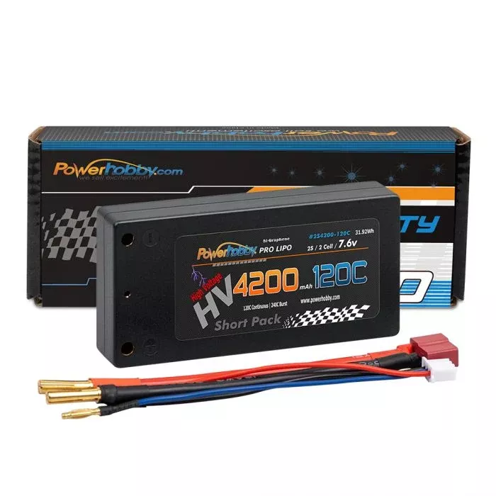 Powerhobby 2S 7.6V 4200mAh 120C Graphene + HV Shorty Lipo Battery Pack with Deans Plug