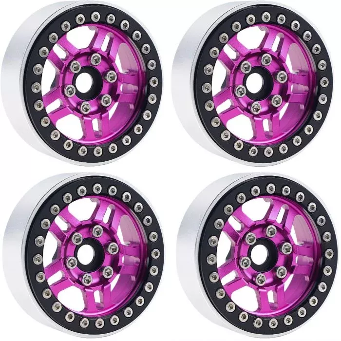 Powerhobby 5053 Pink Aluminum 1.9" B4 Beadlock Wheels with 9mm Hubs 4 Pack