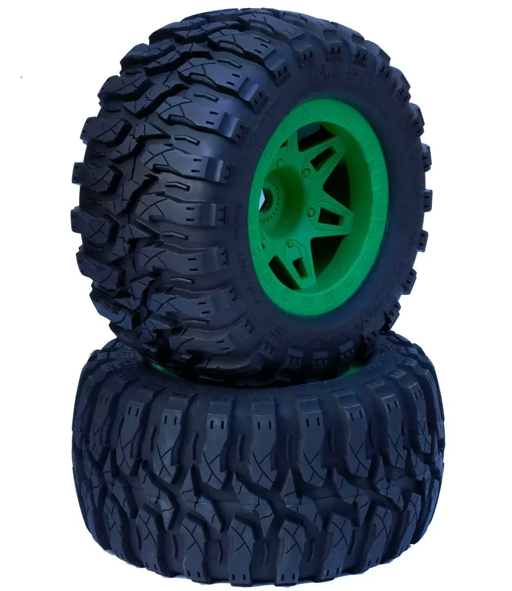 Powerhobby PHT2366-G 1/8 Defender 3.8" Belted Tires on Green 17mm Hex Wheels (1 Pair)