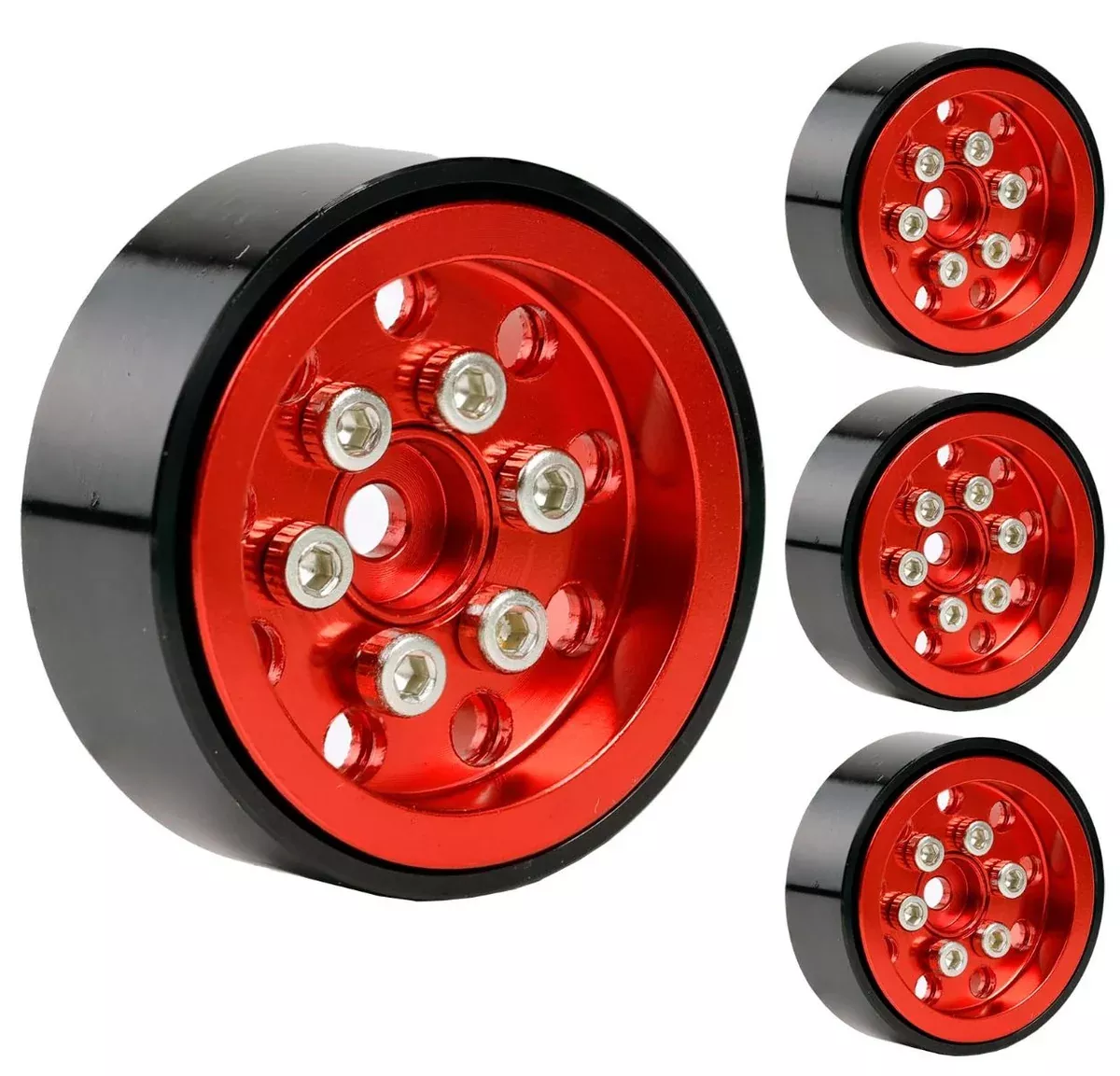 Powerhobby SCX24131 9 Hole Aluminum 1.0" Rock Crawler Beadlock Wheels 4 Pack - Red