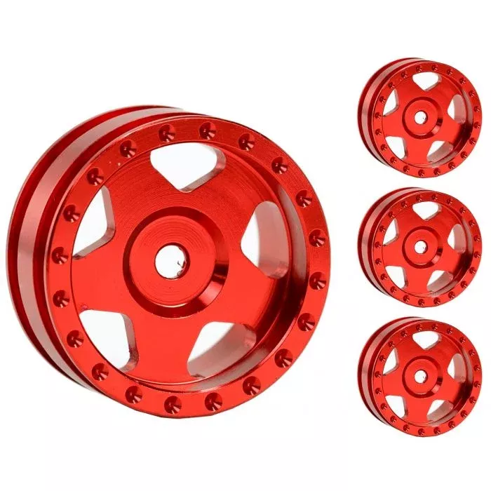 Powerhobby SCX24134 Z9 Aluminum 1.0" Rock Crawler Beadlock Wheels 4 Pack - Red