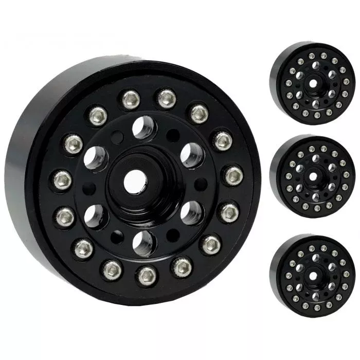 Powerhobby SCX24135 6 Hole Aluminum 1.0" Rock Crawler Beadlock Wheels 4 Pack - Black