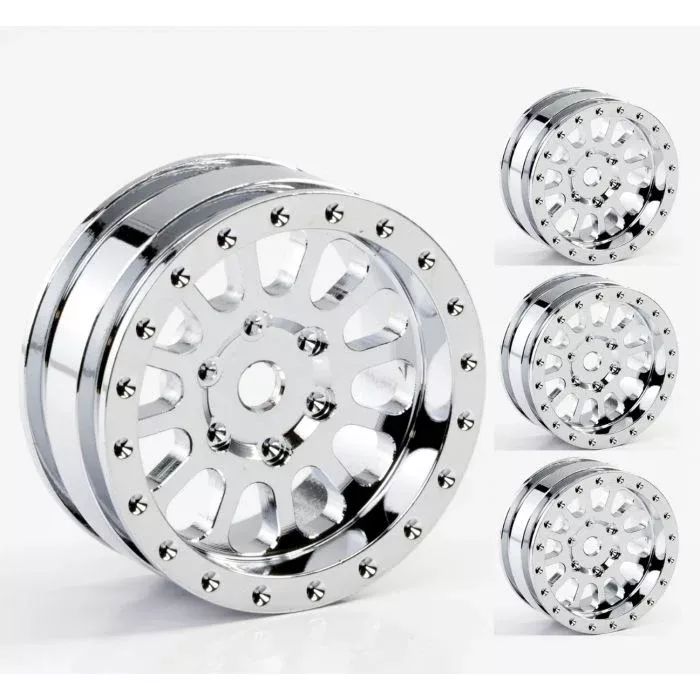 Powerhobby SCX2472 A24 Aluminum 1.0" Rock Crawler Beadlock Wheels 4 Pack - Chrome