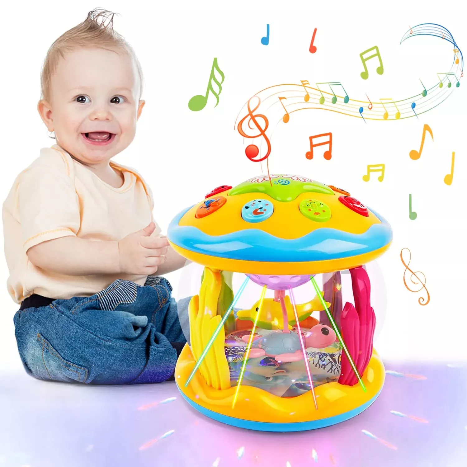 Poycuna Musical Light Up Toy for Babies 6-12 Months, Yellow, Medium
