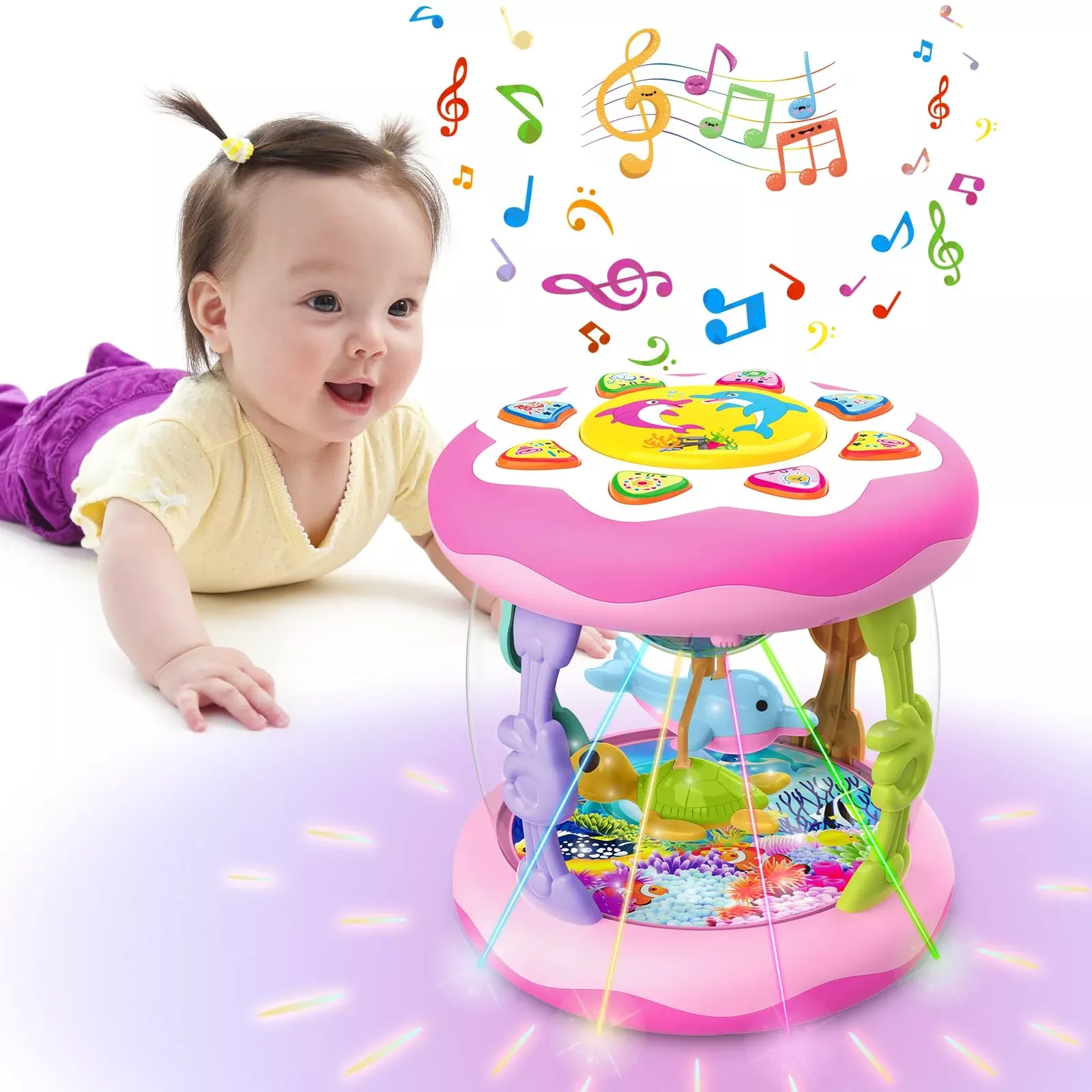 Poycuna Musical Light Up Toy for Baby Girls 6-12 Months Pink