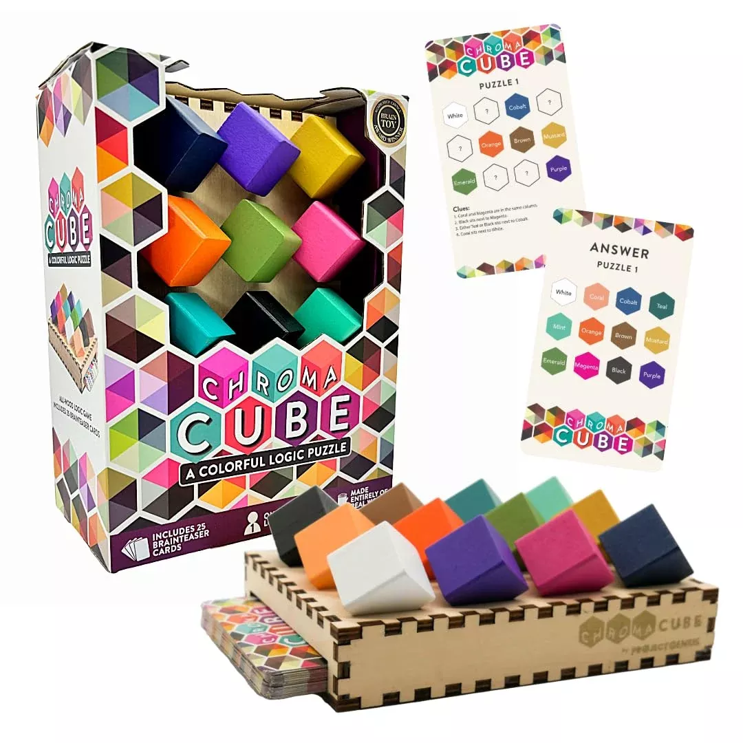 Project Genius Chroma Cube Logic Puzzle - 12 Colorful Wood Blocks & 25