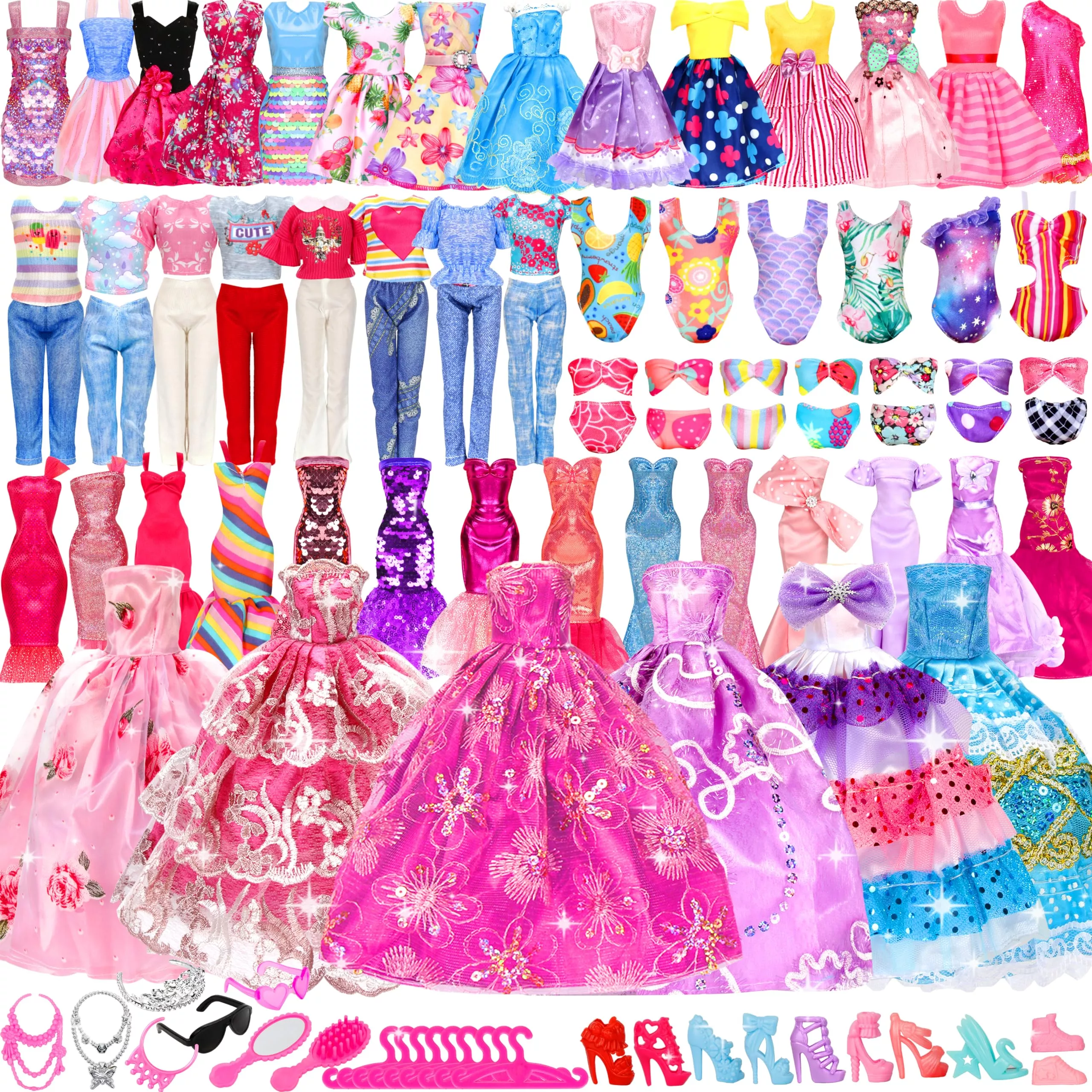 PURPERCAT 82 Pcs Doll Clothes Set for 11-12 Inch Dolls,