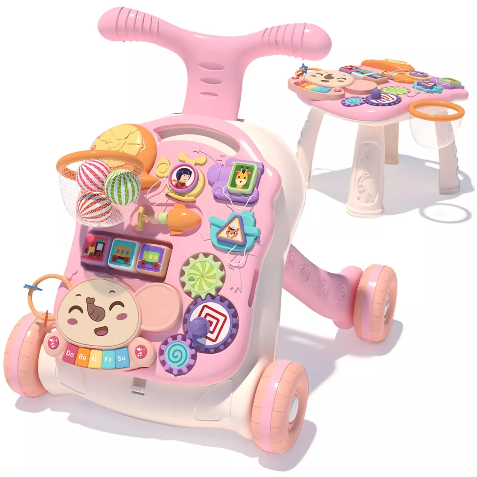 QDRAGON Baby Push and Pull Walker, 3-in-1, Pink, 18