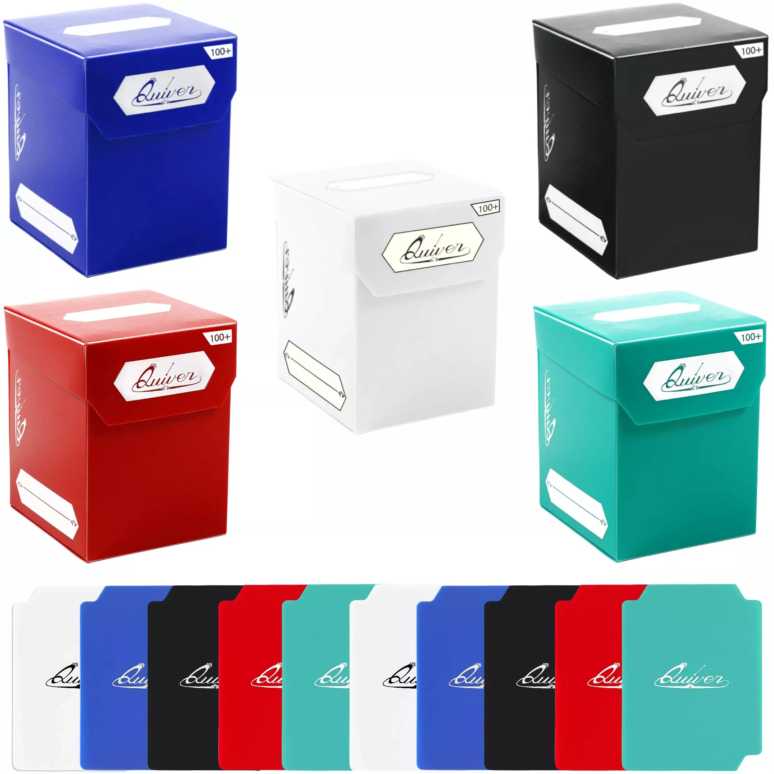 Quiver Time Deck Box for TCG Cards, 100+ Capacity, White/Black/
