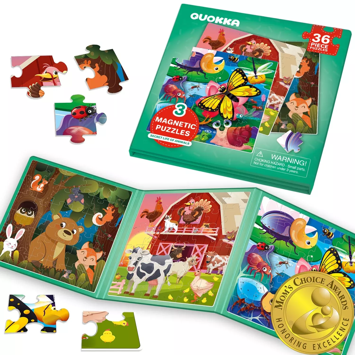 QUOKKA Magnetic Book Puzzles for Kids, 36 Pcs, Farm Theme,