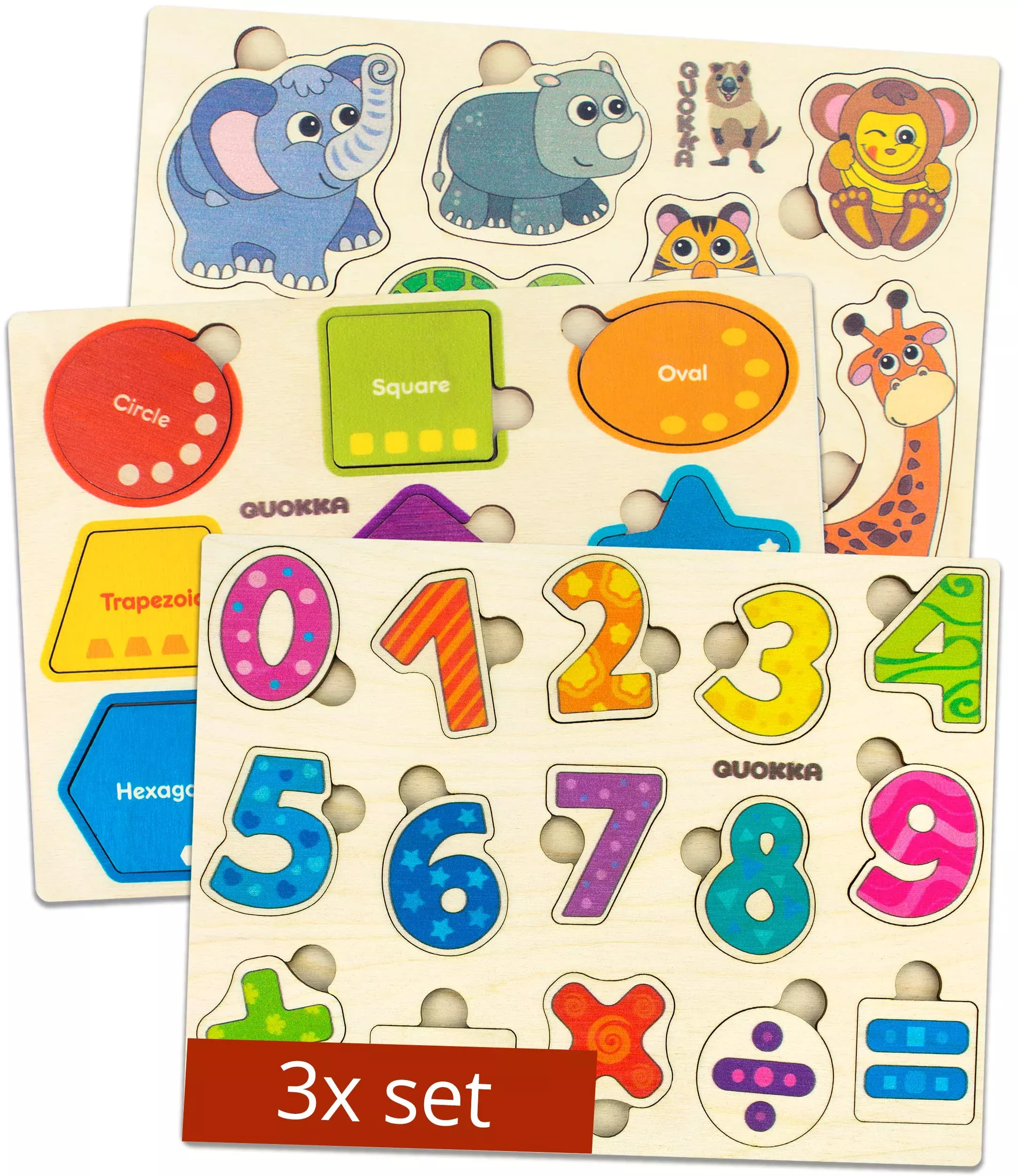 QUOKKA Wooden Puzzles for Toddlers 1-3, 6 Set Chunk