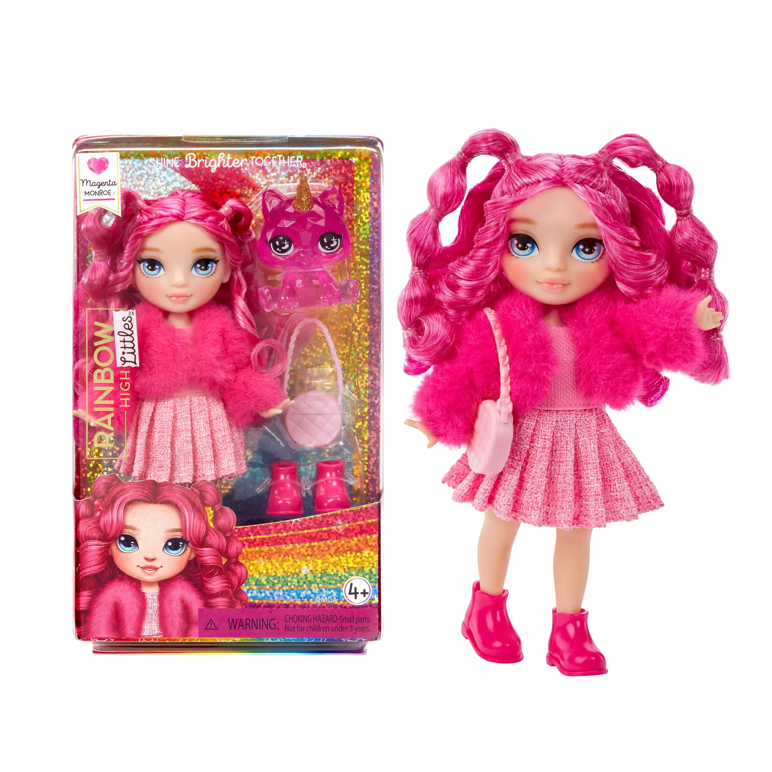 Rainbow High Littles Magenta Monroe 5.5" Posable Doll with Purse & Pet