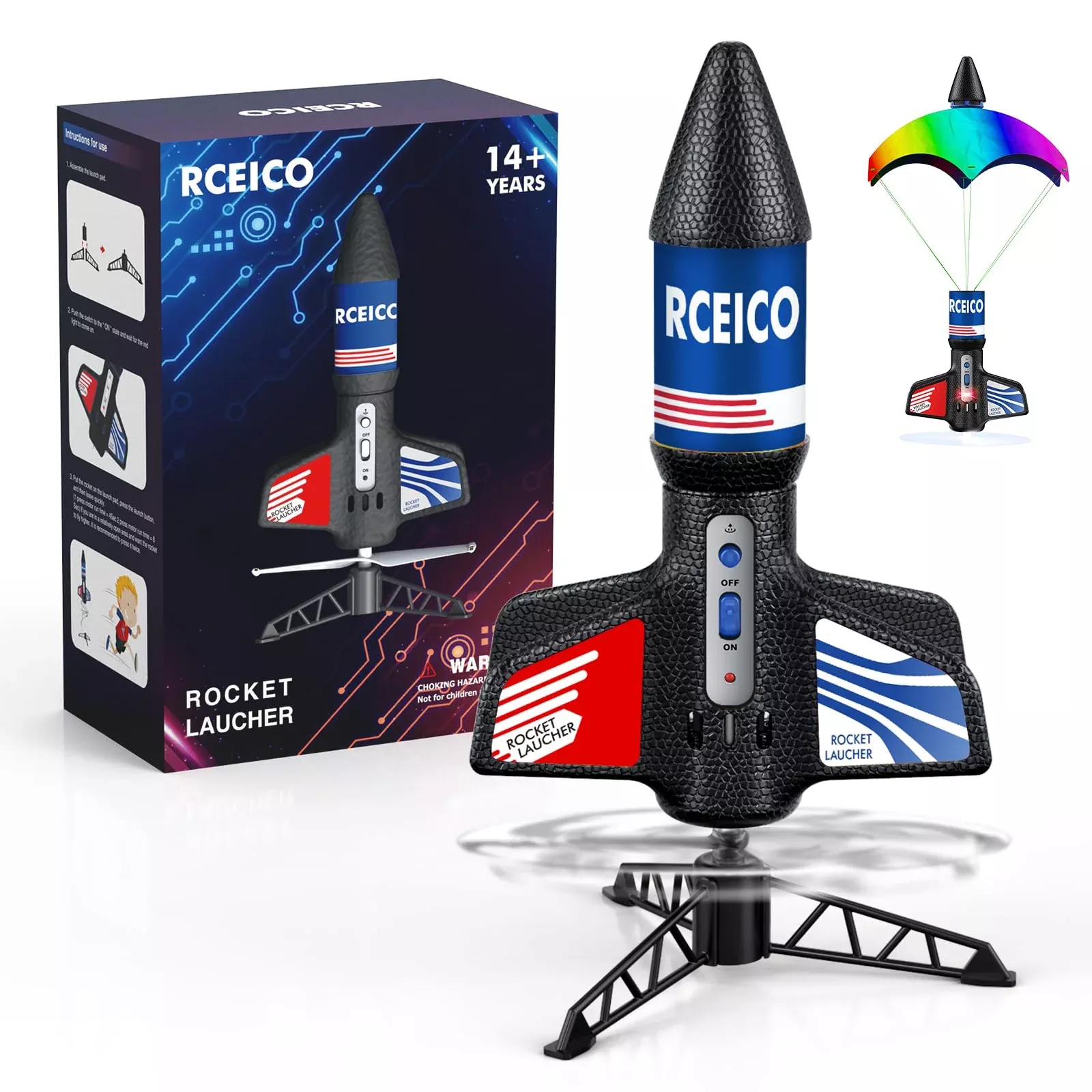 Rceico Rocket Launcher Toy for Kids, Blue, 200 Feet, Rechargeable