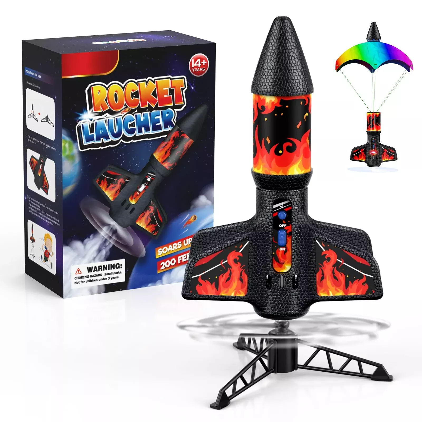 Rceico Rocket Launcher Toy for Kids, Red, Ultra-high Flying, Rechargeable