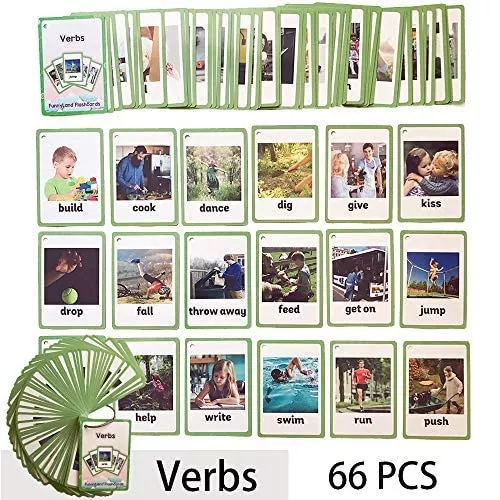 Richardy 66Pcs/Set Verbs Kids Gifts English Flash Cards Pocket Card Ed
