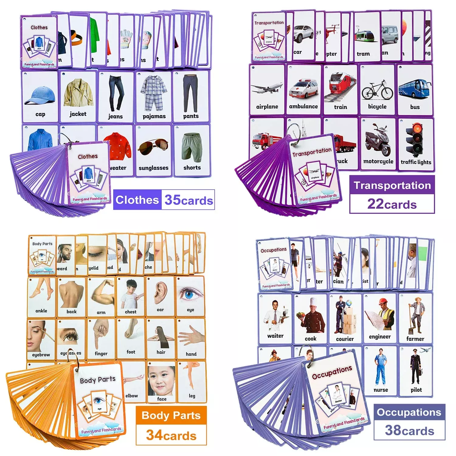Richardy English Learning Flash Cards for Toddlers, 129 Pcs, Medium
