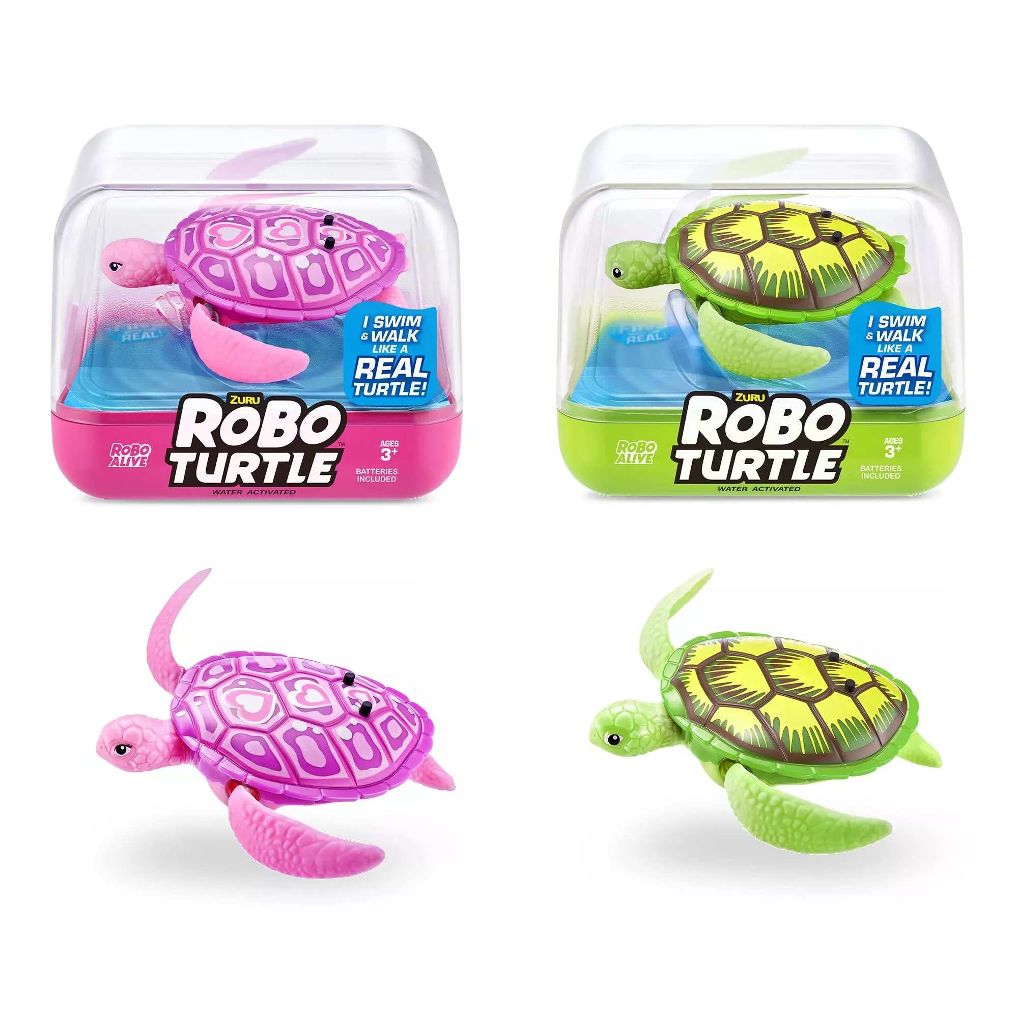 Robo Alive Robo Turtle 2 Piece Set - Green + Pink - Water Activated