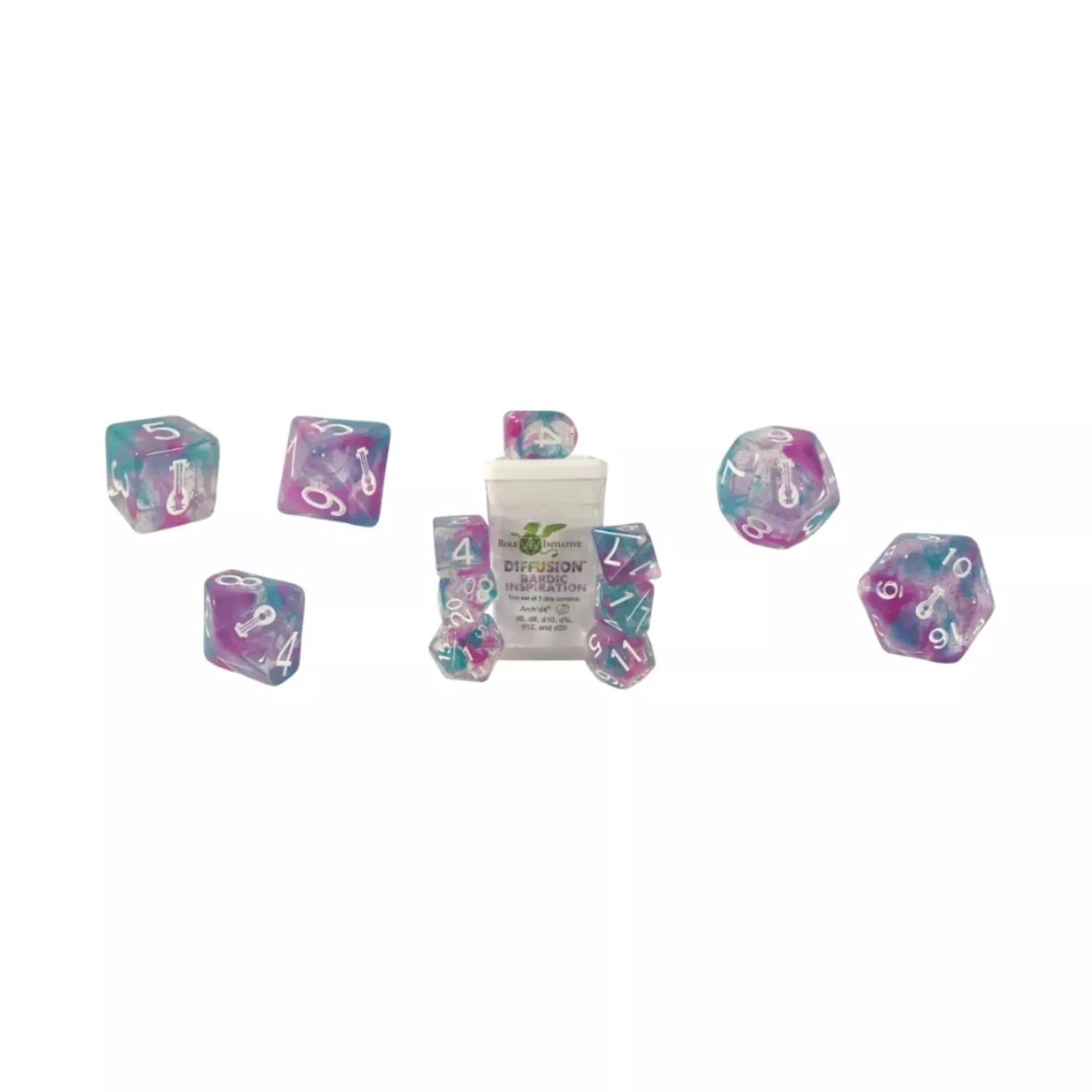 Role 4 Initiative Set of 7 Dice - Teal & Magenta, Large Size
